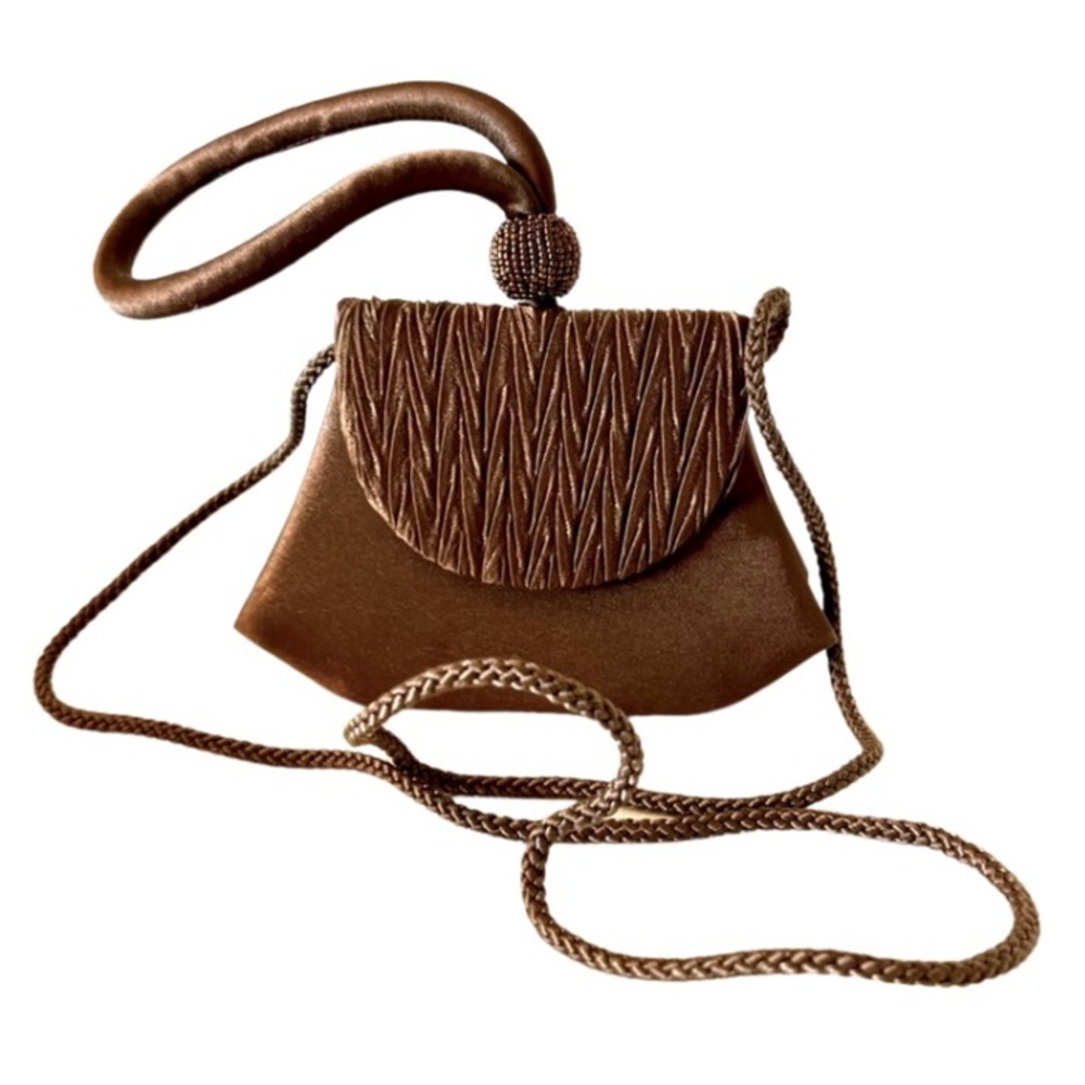 Moni Contouri vintage evening bag Brown satin,bead embellishment, shoulder strap